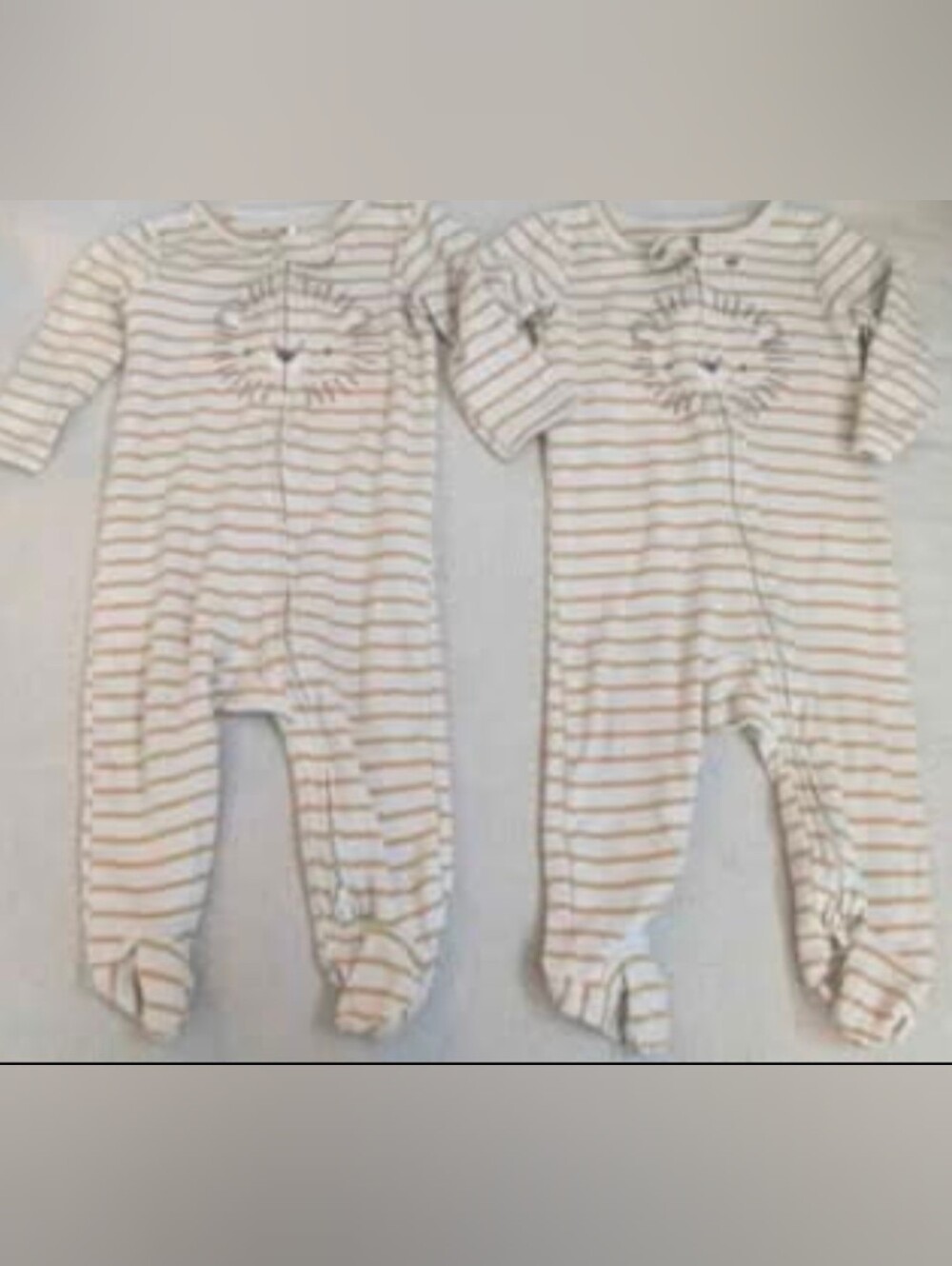Tin 6 Month Striped Cream & Tan Lion Footed One-Piece for Babies